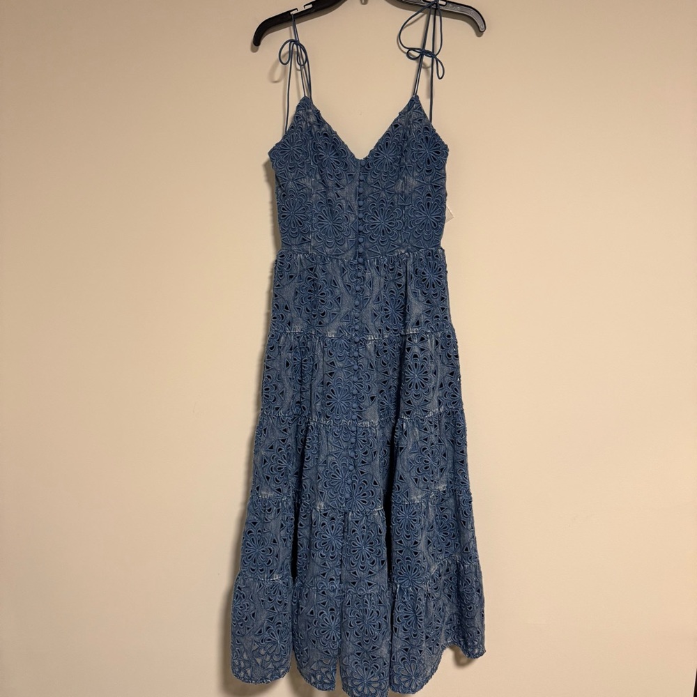 Alice + Olivia Laser cut Denim Shanti Midi Dress